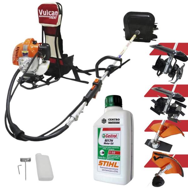 Imagem de Roçadeira Costal Multifunções de Corte Vulcan VRC430 Á Gasolina 2 Tempos 43cc 1,7hp Alta Potência e Performance Modelo Completo 4 em 1 + ÓLEO STIHL 2T