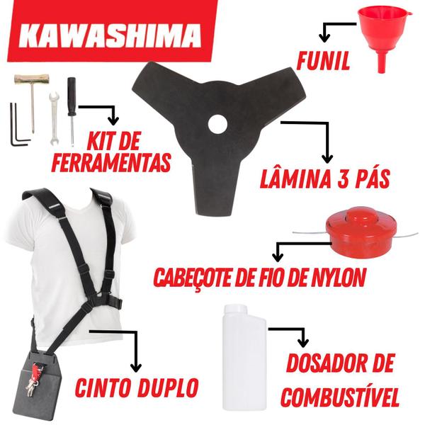 Imagem de Roçadeira Profissional Kawashima KW26L Motor M-2600 Gasolina 26CC Leve, Prático e de Fácil Manuseio