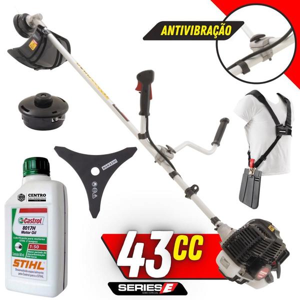 Imagem de Roçadeira Profissional Lateral Kawashima KW43-LE À Gasolina 2T 43cc 1,7HP Robusta de Alta Performance e Potência Com Lâmina 3 Pontas e Carretel Nylon + ÓLEO CASTROL STIHL 2T