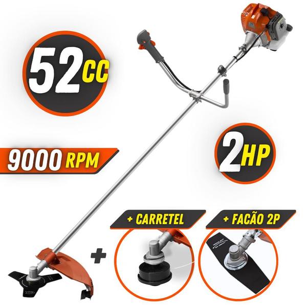 Imagem de Roçadeira Profissional Lateral Tekna RL520ACN-TK Á Gasolina Motor 2 Tempos 52cc 2HP de Potência e Alta Rotação 9000rpm + Lâmina Extra de 2 Pontas 330mm 2,7mm