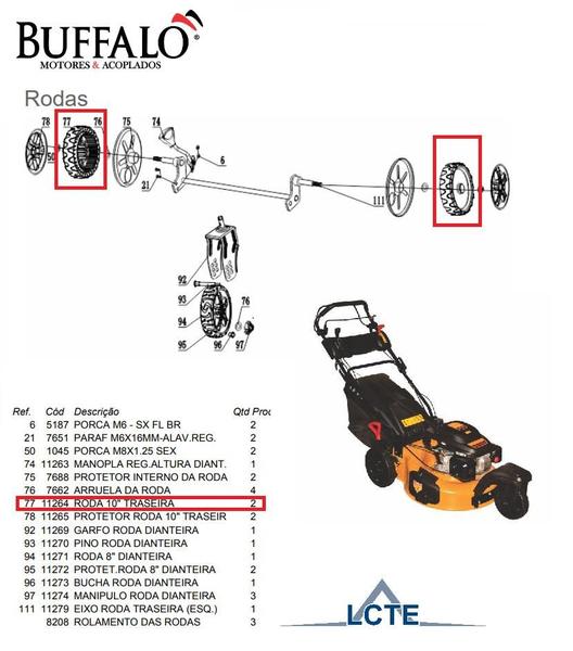 Imagem de Roda 10 Traseira Cortador de Grama BFGT53 SLR 3 Rodas 11264