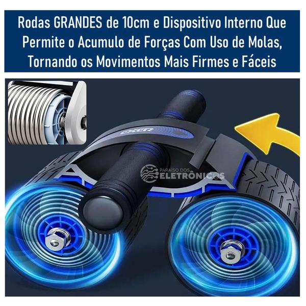 Imagem de Roda Abdominal Automático Rebote Para Treino Exercício Fitness Rodas Duplas Largas AD052