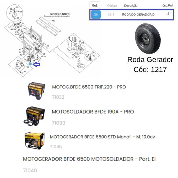 Imagem de Roda Cód: 1217 P/ Motosoldador 10.0cv Bfde 190a - Buffalo