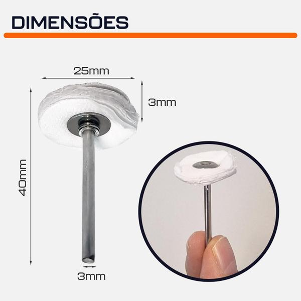 Imagem de Roda De Algodão 25Mm Com Haste 3Mm Polir Com Micro Retíficas