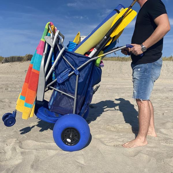 Imagem de Roda de balão grande RollX Beach Cart para areia com bomba azul