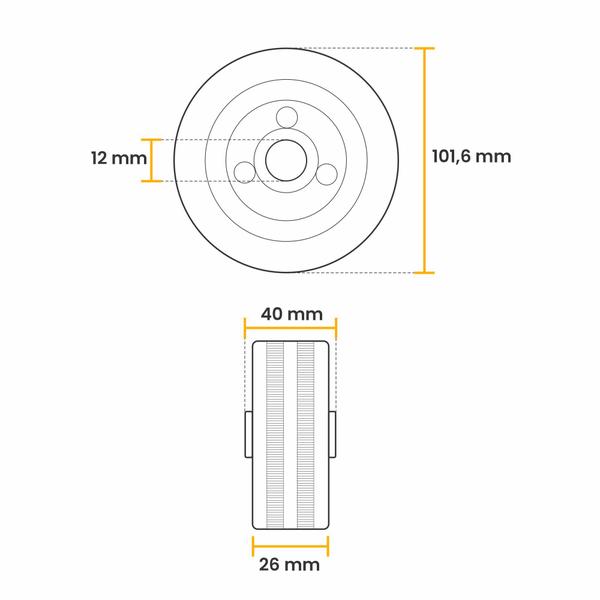 Imagem de Roda de Borracha 101,6 Mm X 12 Mm Com Rolamento Agulha E Eixo