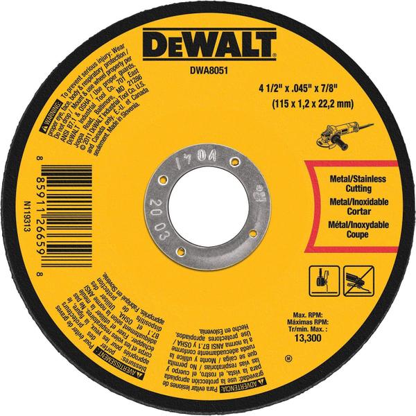 Imagem de Roda de corte de metal DEWALT DWA8051 4,5 cm x 0,045 cm x 2,2 cm