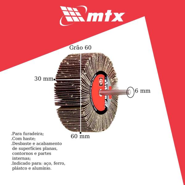 Imagem de Roda de Lixa  Grao 60  60x30 Haste 6mm - Mtx