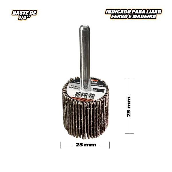 Imagem de Roda De Lixa Rotativa Disco 25x25 Mm C/ Pino Grão 100