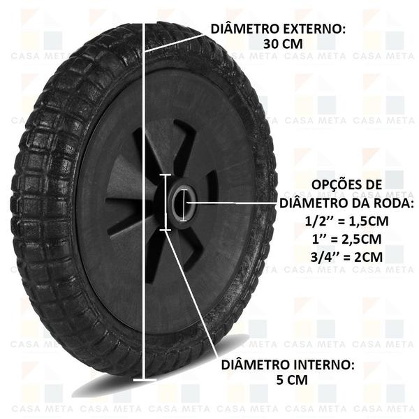 Imagem de Roda/Pneu Sem Câmara Para Carrinho De Mão Eixo 1/2" Resistente