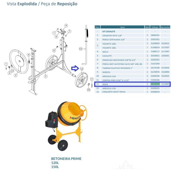 Imagem de Roda Pp Para Betoneira Menegotti 120 Litros Original