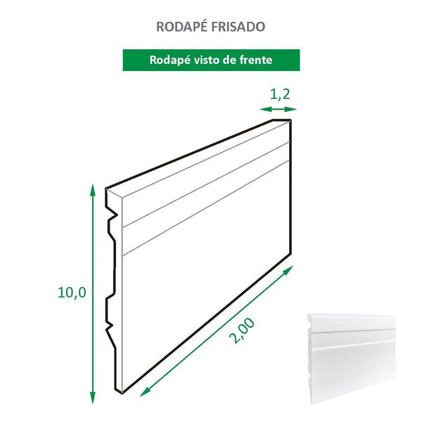 Imagem de Rodapé de Poliestireno Frisado Branco Slim 10cm barra com 2 metros espessura 12mm 