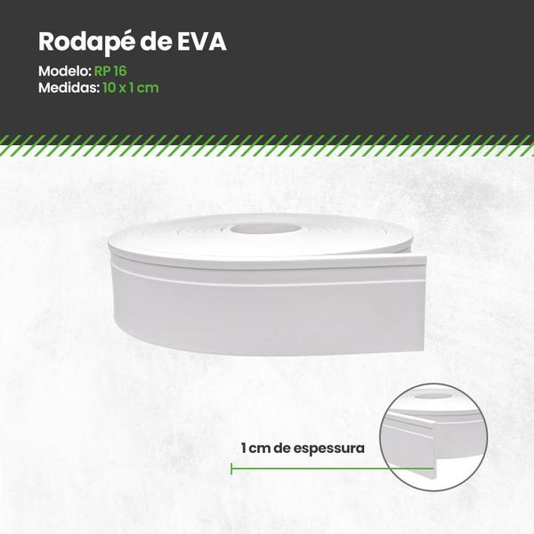 Imagem de Rodapé EVA Autocolante Flexível Branco Rp16 50 Metros -10cm  x  1cm - Meu Rodapé