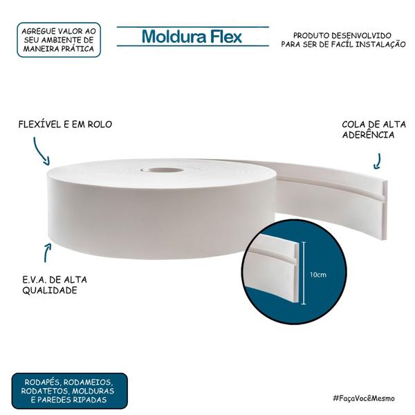 Imagem de Rodapé Eva Flexível Autoadesivo 10cm x 1cm Lucca 6 Metros