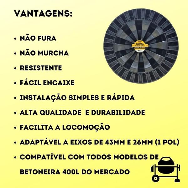 Imagem de Rodas Para Betoneira 400/250L Maciça Eixo Universal 2 Un.