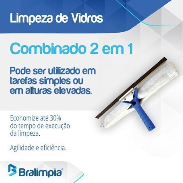 Imagem de Rodo Combinado Bralimpia Limpa Vidro 25Cm Com Cabo De 80 Cm