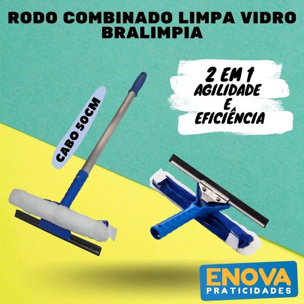 Imagem de Rodo Combinado Limpa Vidro Bralimpia 25cm Com Cabo De 50cm