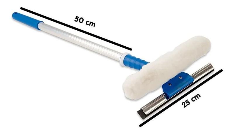 Imagem de Rodo Combinado Limpa Vidro Bralimpia 25cm Com Cabo De 50cm