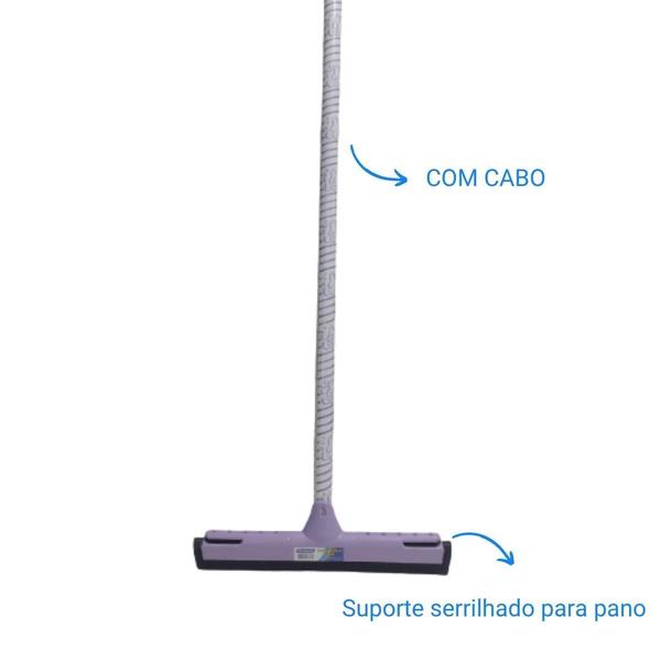 Imagem de Rodo Duplo 60cm Cabo Madeira Lavanderia Limpeza Geral Suporte Serrilhado Pano Chão Bompack