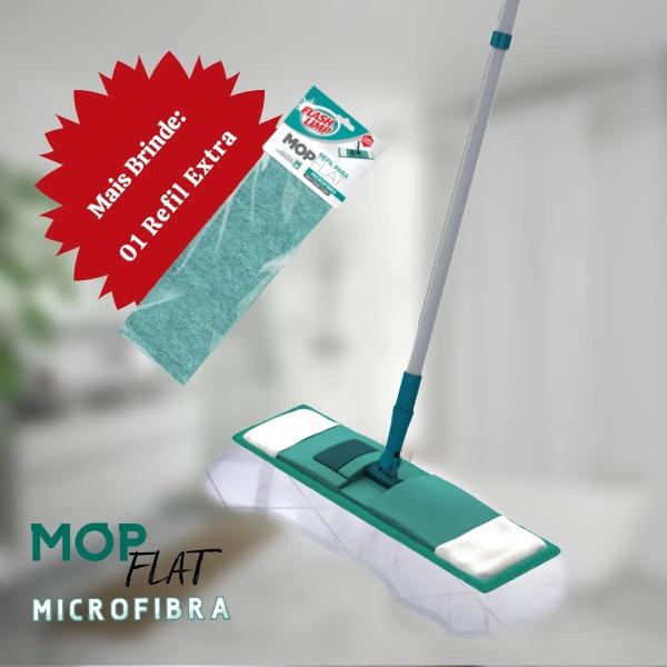 Imagem de Rodo Esfregão Mop Flat Cabo 360 Microfibra + 1 Refil Extra