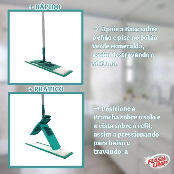 Imagem de Rodo Esfregão Mop Flat Cabo 360 Microfibra + 2 Refil Extra