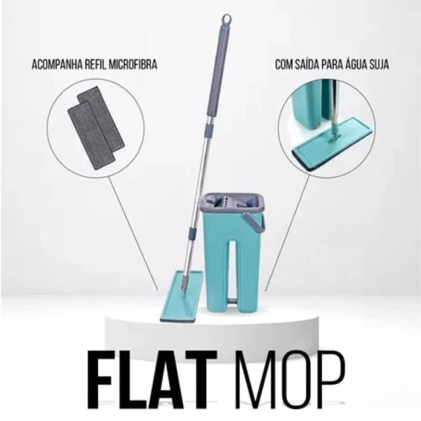 Imagem de Rodo Flat Mop e Balde Lava e Seca Profissional com 2 Refis