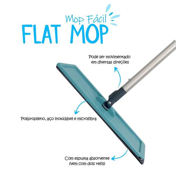 Imagem de Rodo Flat Mop E Balde Lava E Seca Profissional limpeza Com 2 Refil