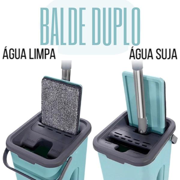 Imagem de Rodo Flat Mop Esfregão Mágico + Balde Duplo Lava Seca Tira Pó Multiuso Microfibra Lavável Reutilizável p/ Casa Limpeza de Pisos Laminado Faxina