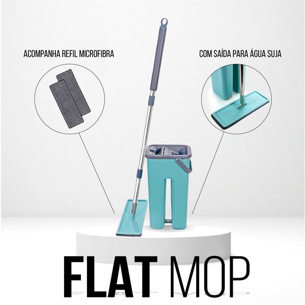 Imagem de Rodo Flat Mop Profissional Balde Lava e Seca 2 Refil Design Compacto Limpeza Eficiente de Piso