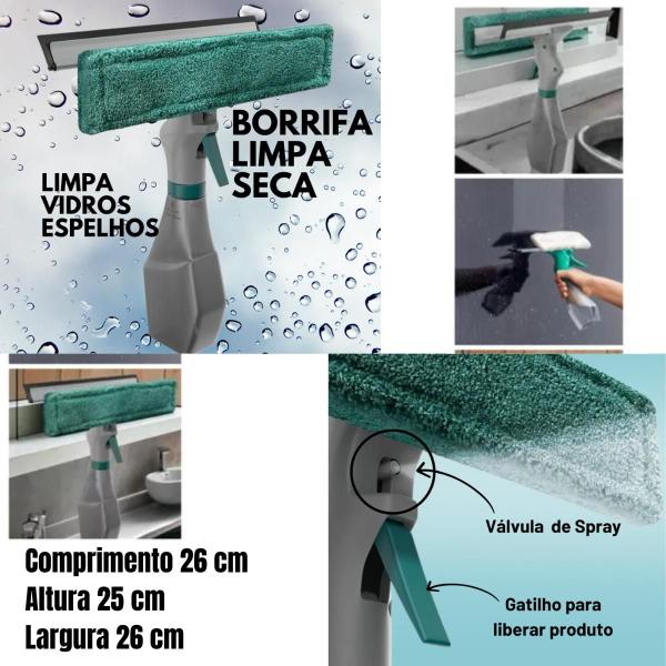 Imagem de Rodo Limpa Seca Vidros Espelho Spray Movél Sala Spin Mop 3 Em 1 Multiuso