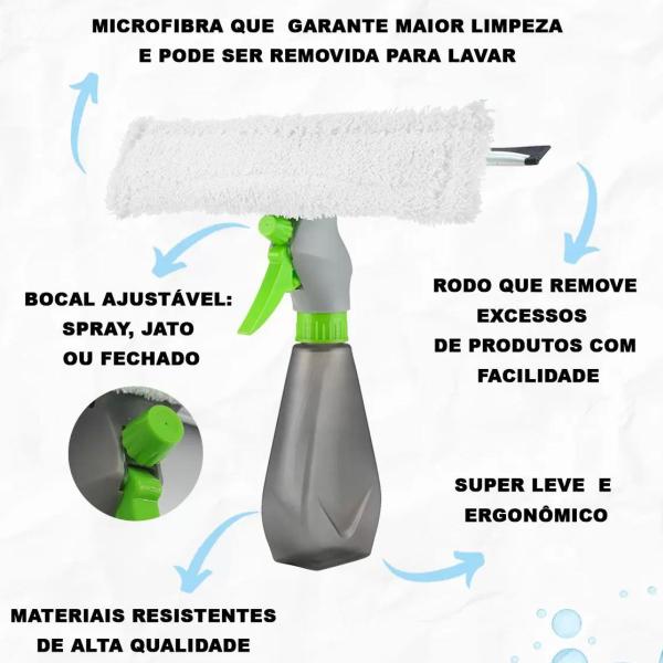 Rodo Limpa Vidro 3 em 1 Spray + Mop + Rodo Plástico 250ml - Clink Imagem de Rodo Limpa Vidro 3 em 1 Spray + Mop + Rodo Plástico 250ml