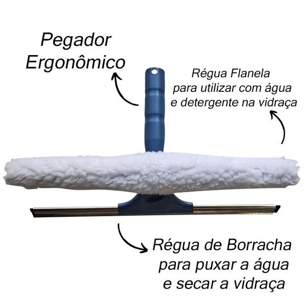 Imagem de Rodo Limpa Vidros Combinado 45 Cm Régua Flanela Com Cabo Alumínio