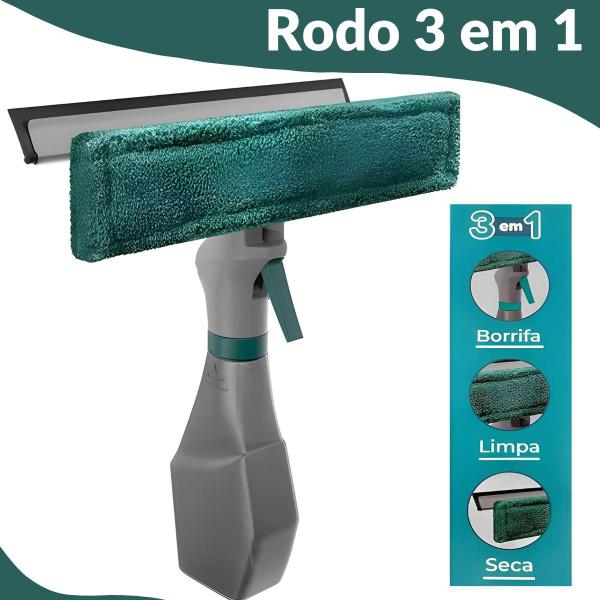 Imagem de Rodo Limpa Vidros Mágico Spray 3 Em 1 Multiuso Esfregão Borrifador Janela Portas Box Blindex