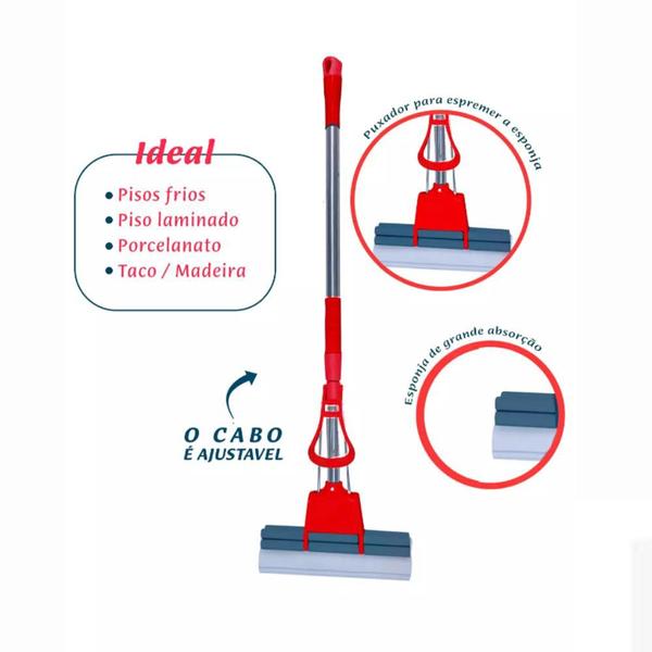 Imagem de Rodo Magico Mop Extensivel Inox Vermelho - DolceHome