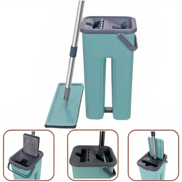 Imagem de Rodo Mop Flat E Balde 5L p/ Limpeza 4 Refis - Kit 2 Mops