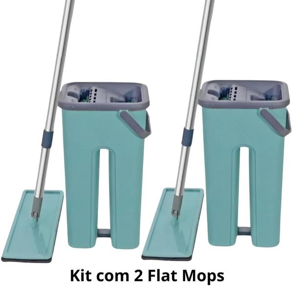 Imagem de Rodo Mop Flat E Balde 5L Para Limpeza 4 Refis - Kit 2 Mops