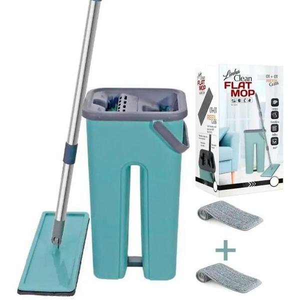 Imagem de Rodo Mop Flat E Balde 5L Para Limpeza 4 Refis - Kit 2 Mops