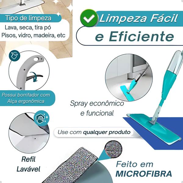 Imagem de Rodo Mop Spray Esfregão Multiuso Piso Janela Vassoura Tira Poeira Cabelos Microfibra Absorvente