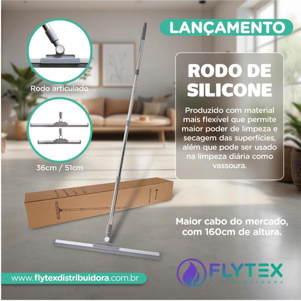 Rodo Vassoura Mágica De Silicone 36 Cm Cabo De 160cm Flytex Imagem de Rodo Vassoura Mágica De Silicone 36 Cm Cabo De 160cm Flytex