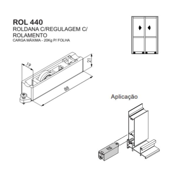 Imagem de ROL 440 - Roldana simples com regulagem para janela e porta de correr de alumínio Suprema