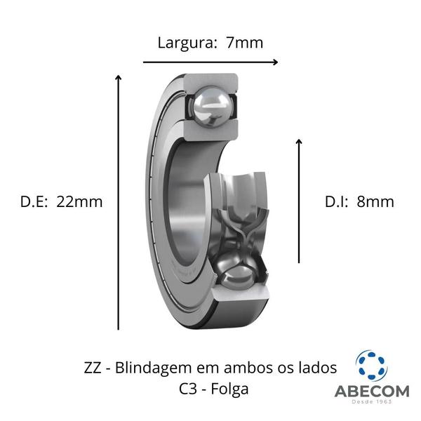 Imagem de Rolamento Rígido de Esferas SKF 608-2Z/C3