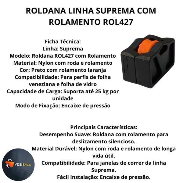 Imagem de Roldana com rolamento rol427 janela linha suprema correr kit4 un