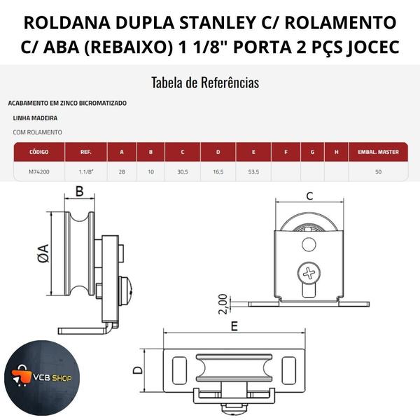 Imagem de Roldana concavo 1 1/8" nylon c/rolamento porta madeira 2 pcs jocec