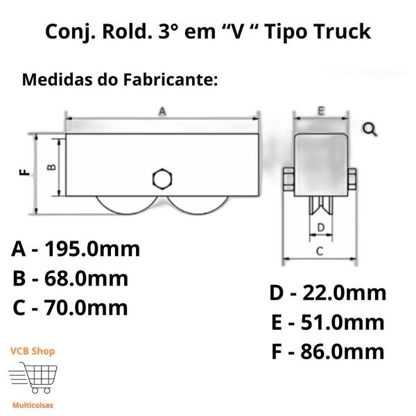 Imagem de Roldana em aco 3 polegadas (v) tipo truck conjunto dupla porta portão ferro jocec