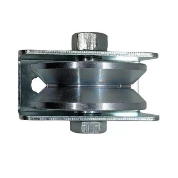 Roldana em aço 4" canal (v) com suporte e rolamento porta portao ferro jocec Imagem de Roldana em aço 4" canal (v) com suporte e rolamento porta portao ferro jocec