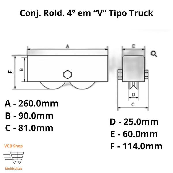 Imagem de Roldana em aco 4 polegadas (v) tipo truck conjunto dupla porta portão ferro jocec