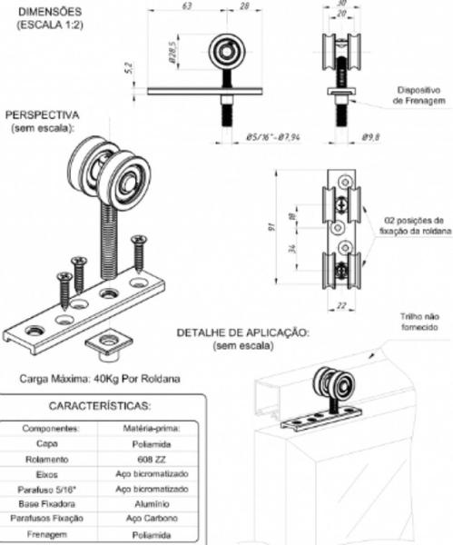 Imagem de Roldana guia trilho aluminio stanley 2 rolamentos porta concavo 2pcs