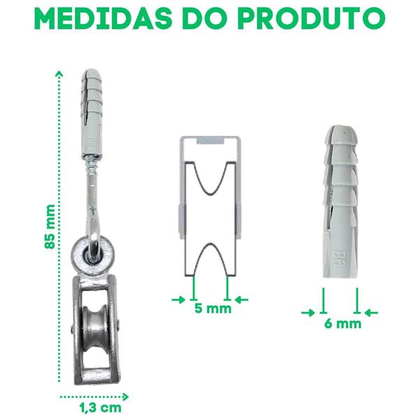 Imagem de Roldana Metal + Fio Corda Varal De Teto Kit Reforma Completo