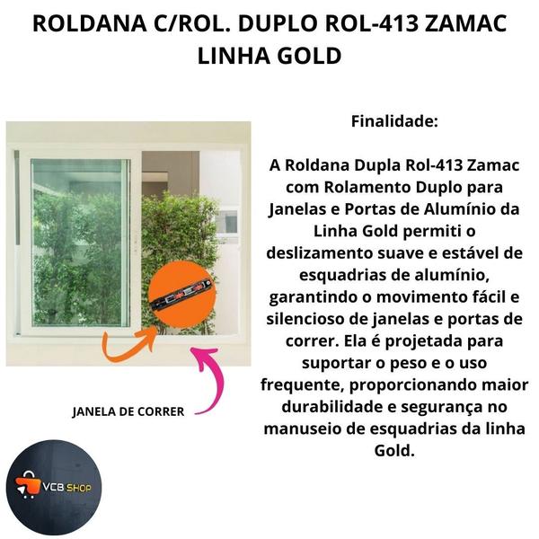 Imagem de Roldana porta janela aluminio c/rolamento duplo rol-413 zamac linha gold kit 2 pcs