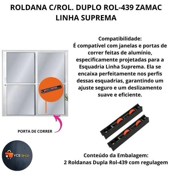 Imagem de Roldana porta janela aluminio c/rolamento duplo rol-439 zamac kit 2 pcs